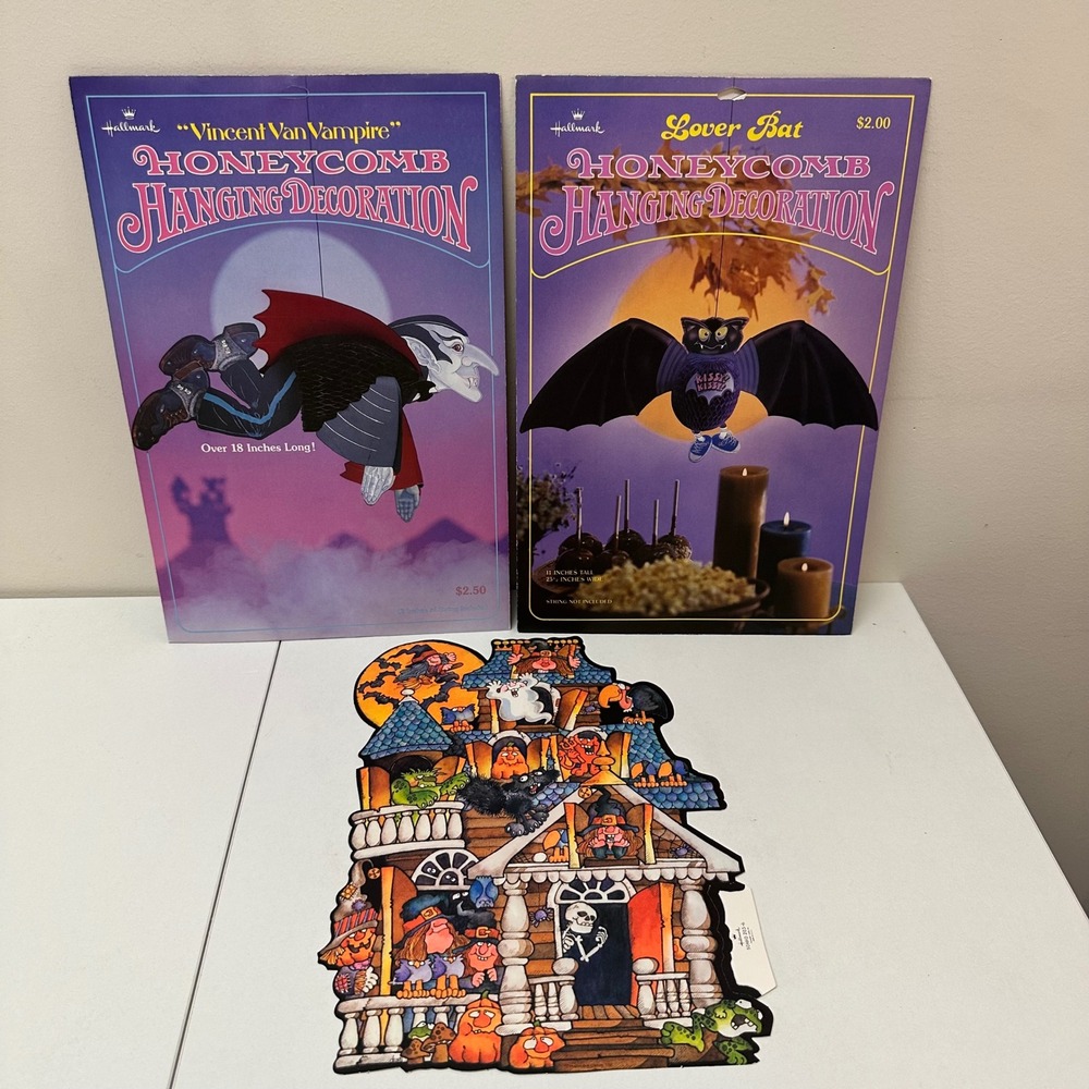 Vtg Hallmark Halloween Honeycomb Die Cut Lot Vincent Van Vampire Lover Bat